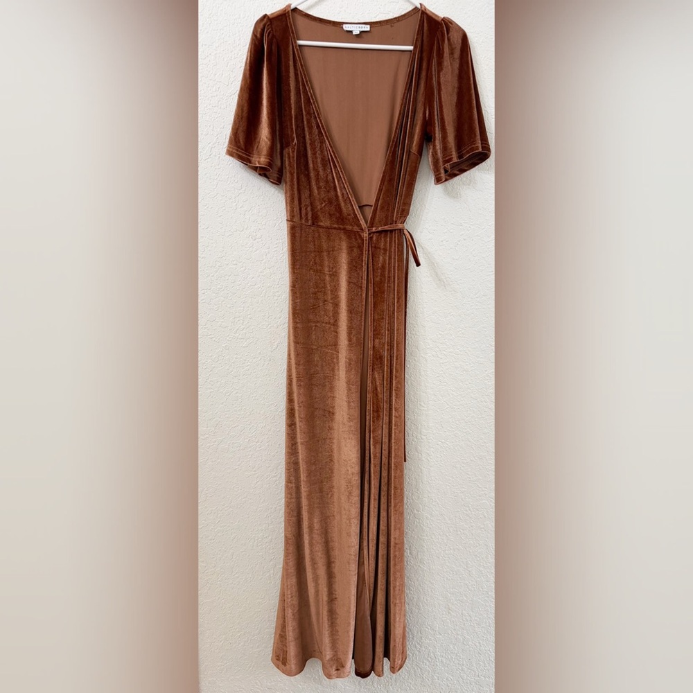 Baltic Born Meghan Velour Bronze Wrap Tie Maxi Flowy Dress - XS